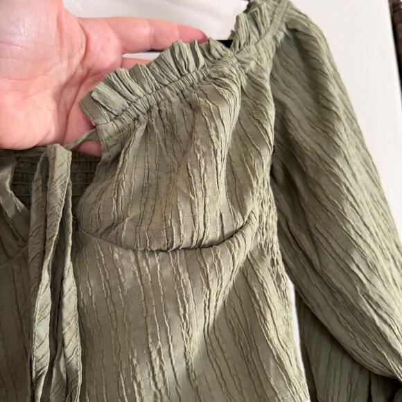 O. VIANCA | Green Ruched Puff Sleeve Corset Boustier Style Crop Top | Small - Picture 4 of 6